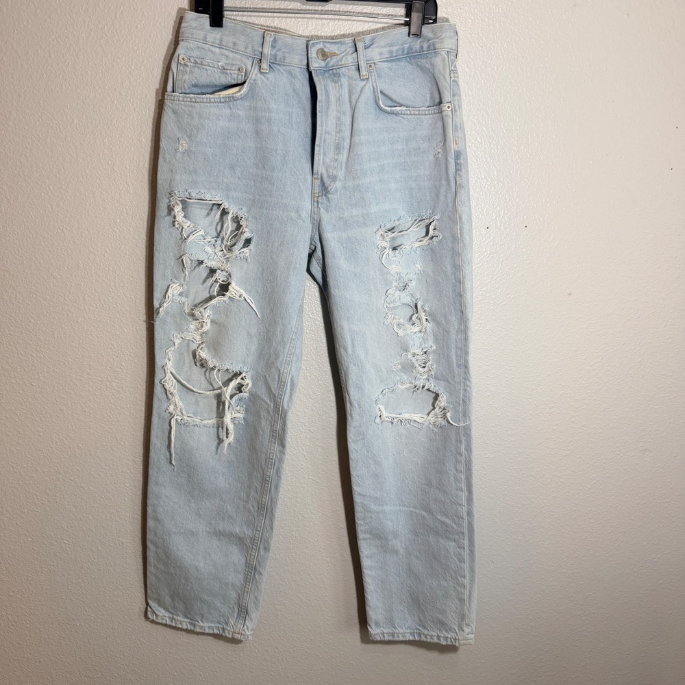 Zara High Rise Straight Leg Jeans Womens 10 EUR 42 Light Wash Grunge Y2K